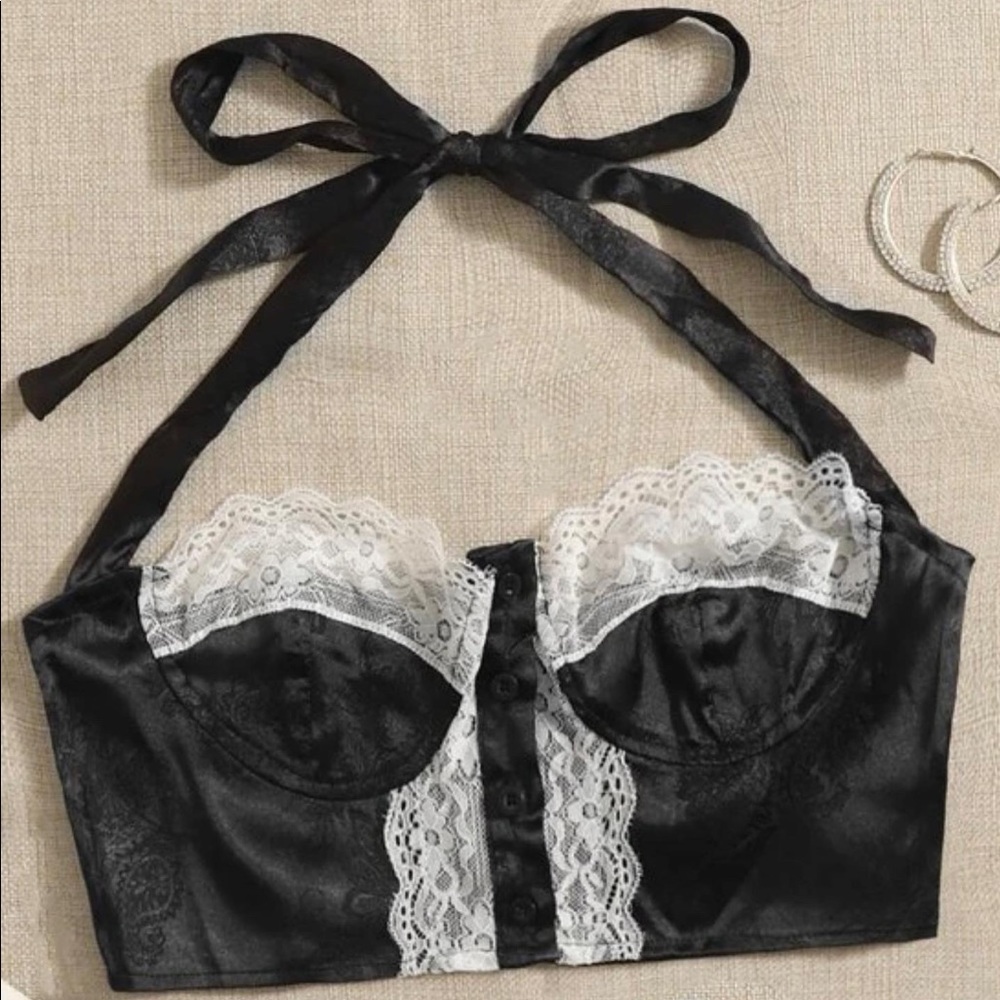 Black and white lace crop top